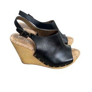 Sam Edelman Camilla Black Leather Studded Cork Wedge Open Toe Sandals Size 9